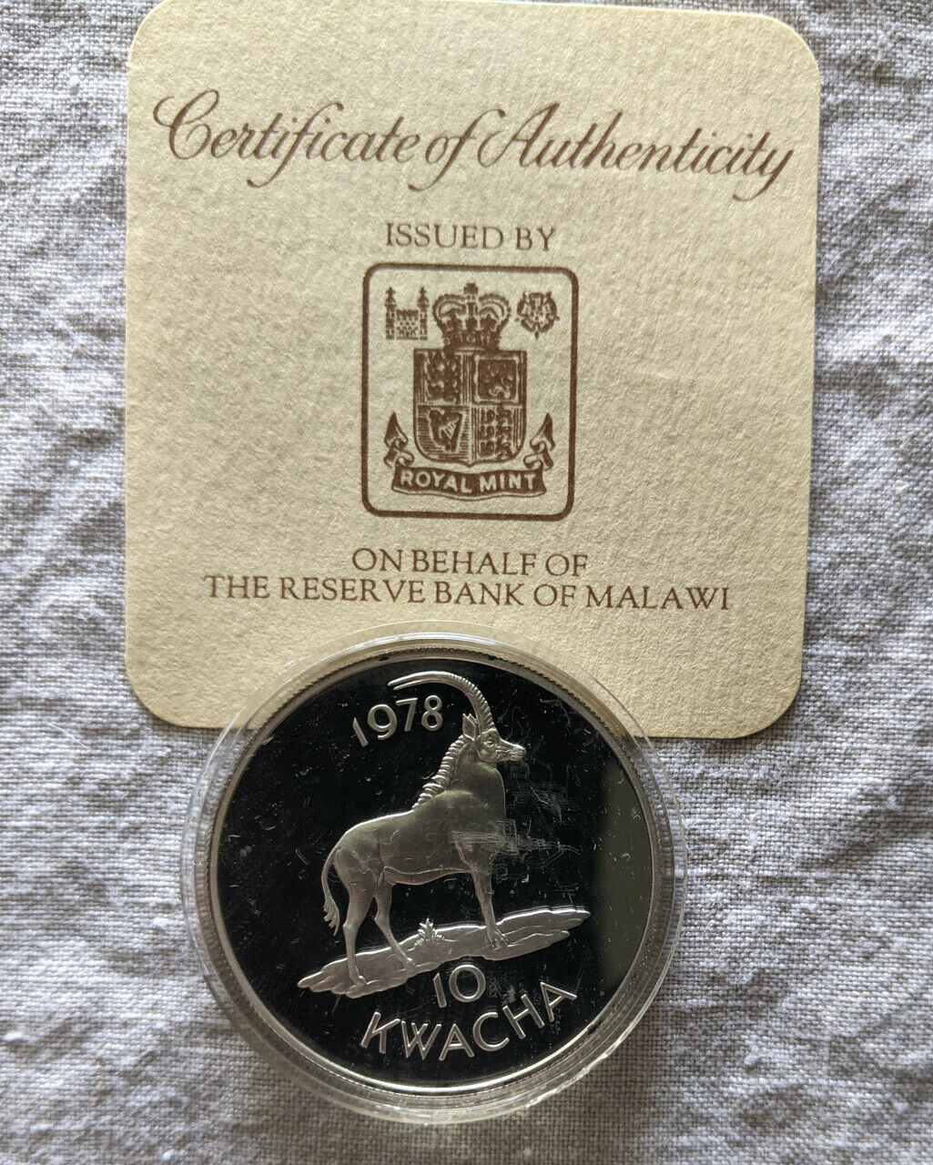 1978 Malawi 10 Kwacha Wwf Conservation Sable Antelope Proof Silver Coin