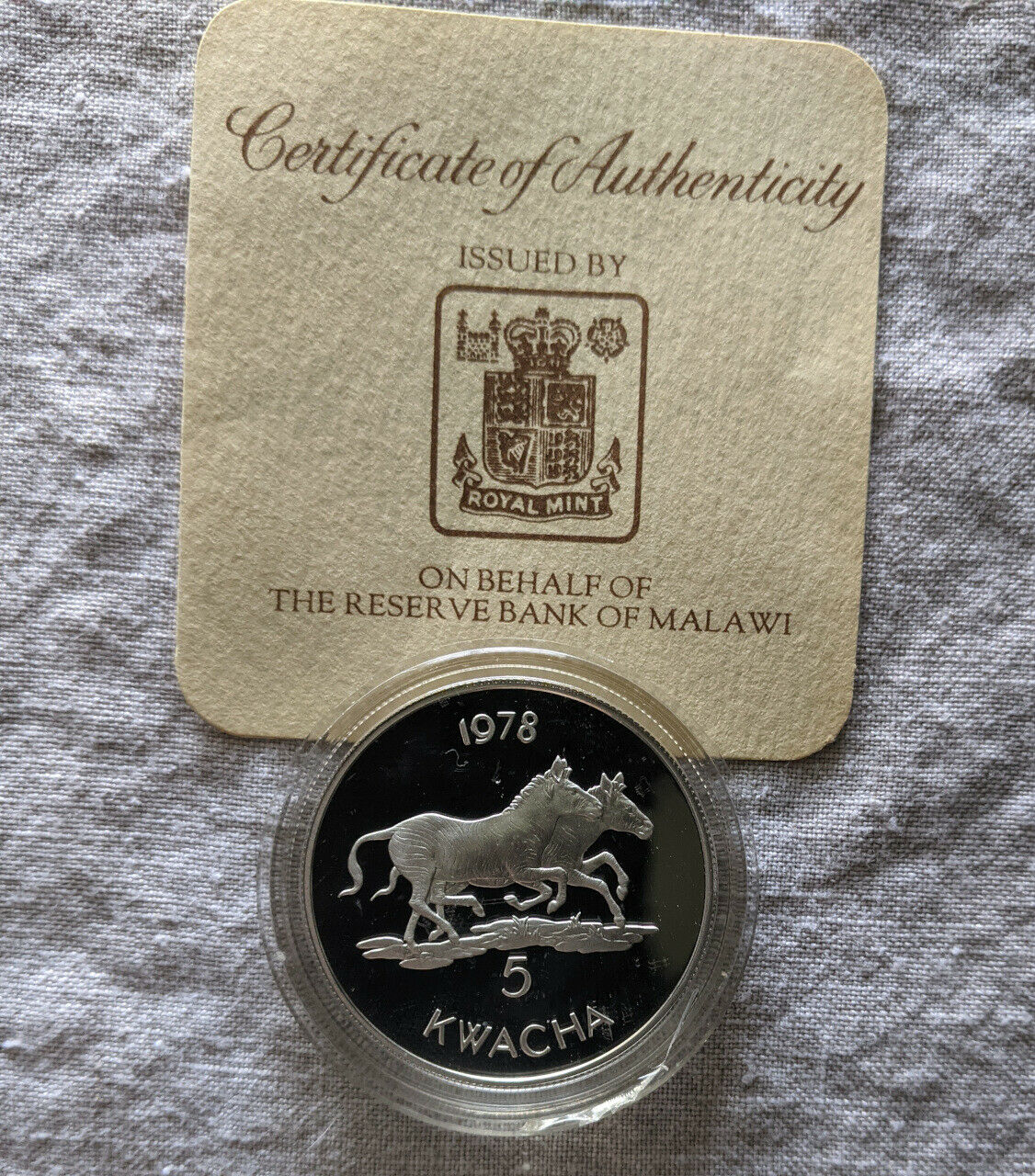 1978 Malawi 5 Kwacha Wwf Conservation Zebra Proof Silver Coin